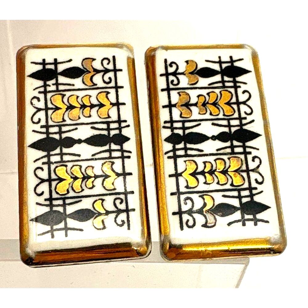 Vintage Victoria Flemming NY Cufflinks Hand Painted Porcelain Mid Century 1950s